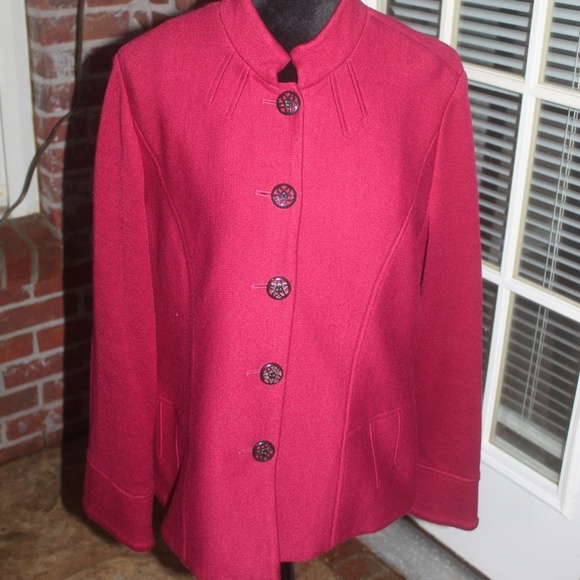 COLDWATER CREEK RED JACKET Black Decorative Buttons stand up collar size…14 EUC - Picture 1 of 3